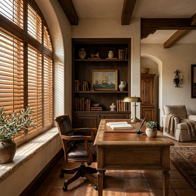 Persiana veneciana de madera premium para hogar mediterráneo